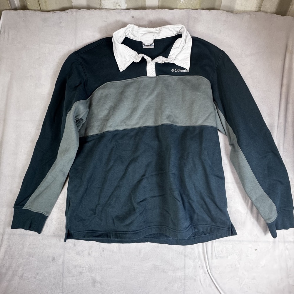 Columbia Trek Rugby Shirt Men XL Green Regular Fit Fleece Lined Long Sleeve Slit